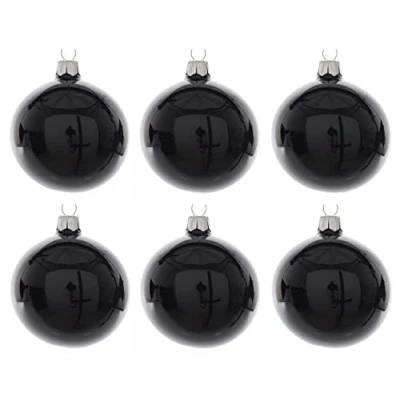 Abbildung von Weihnachtskugeln Glas mundgeblasen 8cm x 6er Box Christbaumkugeln schwarz glänzend