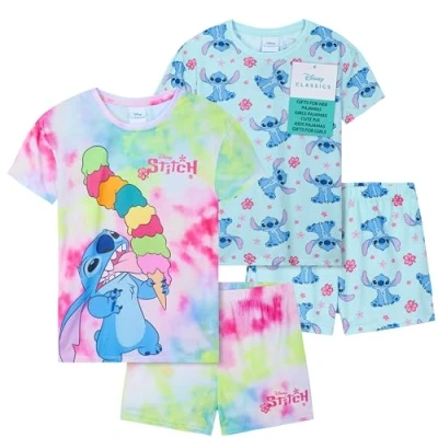 Abbildung von Get Trend Disney Stitch Pyjama Schlafanzug Mädchen Kurz 2er Set Teenager Kurzarm Sommer Loungewear (11 12 Jahre, Blau Stitch)