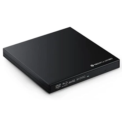 Abbildung von techPulse120 USB 3.0 Typ C externer Blu ray Brenner 3D M Disc BDXL 100GB Burner Superdrive Blueray Laufwerk BD DVD CD Slim für Computer Notebook Ultrabook Windows MacOS Apple iMac MacBook ABS Schwarz