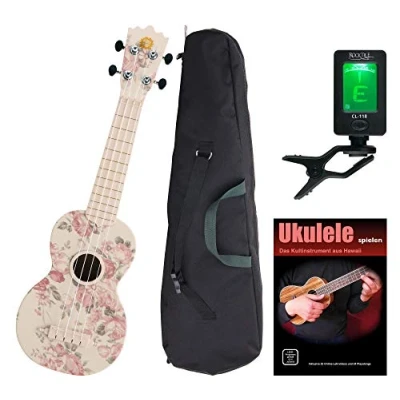 Abbildung von Classic Cantabile BeachBuddy &quot;Desert Rose&quot; Sopran Ukulele SET inkl. Tuner, Noten und Tasche (Uke, Hawaii Gitarre, Kunststoff, Outdoor &amp; Strand tauglich, Stimmgerät, Schule, Tasche)