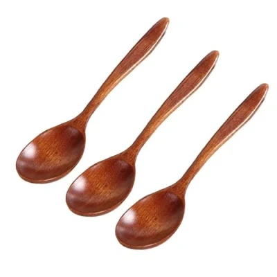 Abbildung von Holzlöffel Umweltfreundliches Besteck Honig Teelöffel Holz klein Suppenlöffel Kaffee Tee Naturholzlöffel Küchenzubehör (3pcs 14cm)