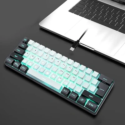 Abbildung von 60% Kabelgebundene Gaming Tastatur, Kompakte Tastatur mit RGB Hintergrundbeleuchtung, Ergonomische, Mechanische 61 Tasten für PC Gamer, Schreibkraft, Büro,