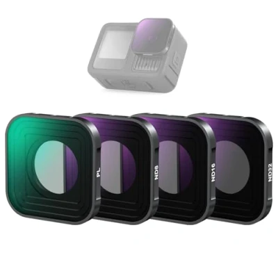 Abbildung von NEEWER 4er Pack PL ND Filter Set, ND8 ND16 ND32 HD mehrfach beschichteter Kunststoff Graufilter Polarisationsfilter Kit Actionkamera Zubehör kompatibel mit GoPro Hero 13 12 11 10 9 Black, FL GP18