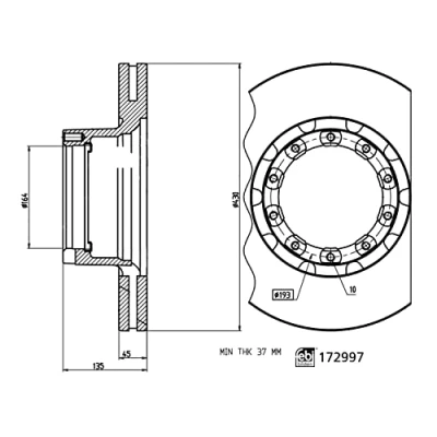 Abbildung von FEBI BILSTEIN Bremsscheibe Hinterachse 430mm 45mm 10 loch 193mm Belüftet 172997 550031199,3079001500,3079001501 Bremsscheiben, Scheibenbremsen