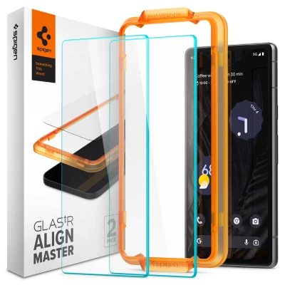 Abbildung von 2er Pack Google Pixel 7a Panzerglas Spigen GLAStR Fit Screenprotector Duo + Applicator Displayschutzfolie für das