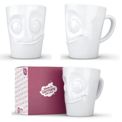 Abbildung von Henkeltasse Lecker Weiß mit Gesicht 350ml Lustige TV Tasse