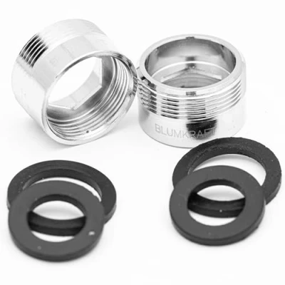 Abbildung von BLUMKRAFT 2 Stück Wasserhahnadapter F19 M22 Metall massiv versilbertes Messing 19 mm weiblich 22 männlich (F19 / F19)