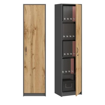 Abbildung von Büroschrank mit Schloss, Aktenschrank Bücherregal Büroregal 1 Tür und 5 Fächern Universeller Schrank für Büro Zuhause 180x44,5x35 cm (Grafit/Eiche Wotan)