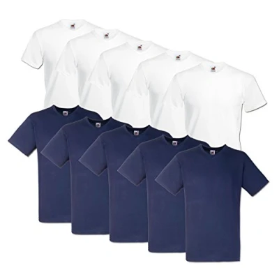 Abbildung von Fruit of the Loom 10 T Shirts V Neck M L XL XXL Ausschnitt Diverse Farben auswählbar (L, 5Weiss/5Deep Navy)