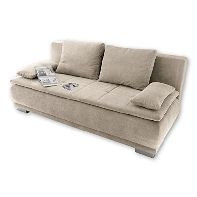 Abbildung von Stella Trading LUIGI Bequemes Schlafsofa mit Bettkasten, Stoffbezug Sand Klappbares Sofa Schlaffunktion und fest vernähtem Schaumtopper 211 x 93 103 cm (B/H/T)