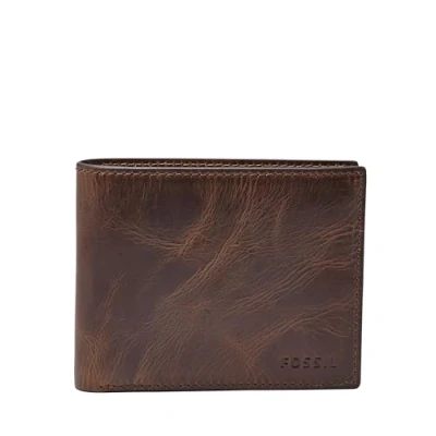 Abbildung von Fossil Herren RFID Geldbörse mit Klappdeckel Reisezubehör Faltbare Brieftasche, Dark Brown, Einheitsgröße