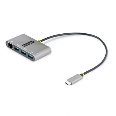 Abbildung von StarTech.com 3 Port USB C Hub mit Ethernet 3X A Gigabit Multi 3.0 5 Gbit/s Thunderbolt Adapter/Reiseadapter 30cm Kabel auf Splitter/Verteiler (HB30C3A1GEA2)