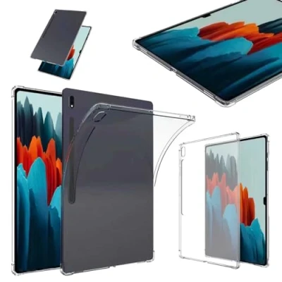 Abbildung von Wigento Für Samsung Galaxy Tab S9 / S8 Ultra Transparent Tablet Tasche Hülle Case TPU Silikon dünn mit verstärkten Ecken