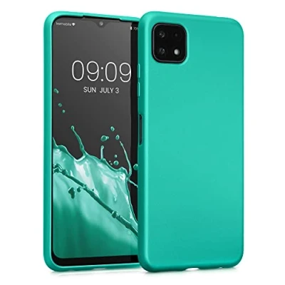 Abbildung von kwmobile Case kompatibel mit Samsung Galaxy A22 5G Hülle Schutzhülle aus Silikon metallisch schimmernd Handyhülle Metallic Türkis