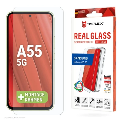 Abbildung von Displex Panzerglas + Schutzhülle für Samsung A55 , Schmutzabweisend, Kratzresistent, Schockresistent, Stoßfest, Transparent