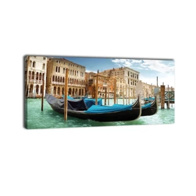Abbildung von wandmotiv24 Leinwandbild Panorama Nr. 243 Gondeln 100x40cm, Bild auf Leinwand, Venedig Italien Kanal