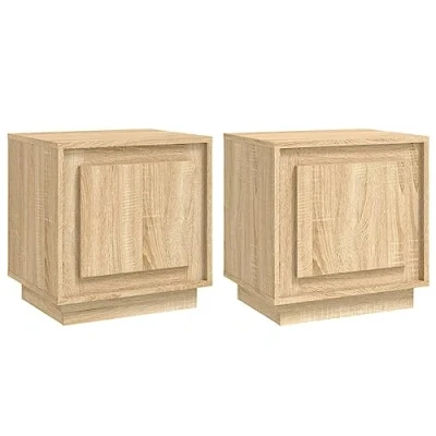 Abbildung von Makastle 2er Set Nachttisch Nachtschrank Schlafzimmer Wohnzimmer Nachtkommode Beistelltisch Stabiler Sofatisch Konsole Schrank, Sonoma Eiche 44x35x45 cm Holzwerkstoff
