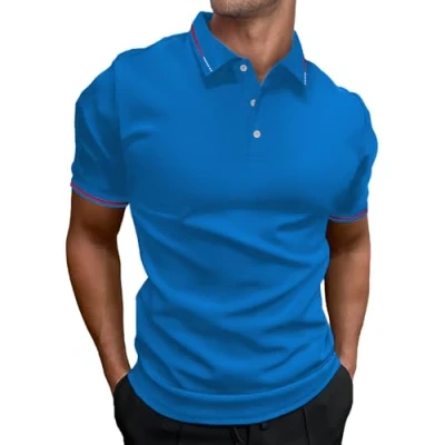 Abbildung von HMIYA Herren Poloshirt Kontrast Kurzarm Polohemd Male Polo Klassisches,Advanced Blue,XXL