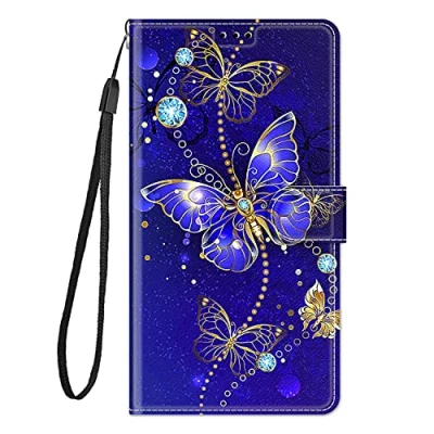 Abbildung von Everainy Kompatibel für Honor Magic 6 Lite 5G/Magic6 Lite/X9b Hülle Silikon Leder Flip Case Cover Tasche Kartenfach Kickstand Motiv Klappbar Magnetisch Hüllen Handyhülle (blau Schmetterling)