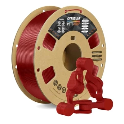 Abbildung von OVERTURE PETG Filament Aufgerüstet 1,75 mm, 1kg (2,2 lbs) Spule, 3D Druck Filament, Maßgenauigkeit +/ 0.02 mm (Transparent Rot)