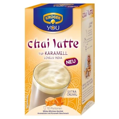Abbildung von KRÜGER YOU chai latte Karamell, Instantzubereitung für Teegetränke, aromatisiert mit Karamell Geschmack, 250 g (10 x 25 Sachets)