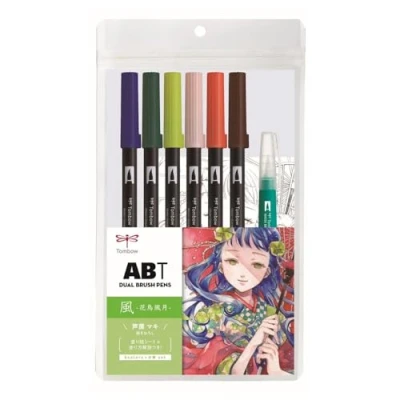 Abbildung von Tombow AB T6CWDQA Bleistift Pinselstift, Dual ABT, 6 Farben und Wasserpinsel Illustrationsset, Wind