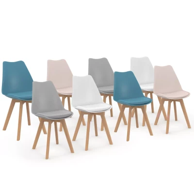 Abbildung von Skandinavische Stühle 4 Farben: pastellrosa x2, weiß hellgrau x2 und blau IDMarket