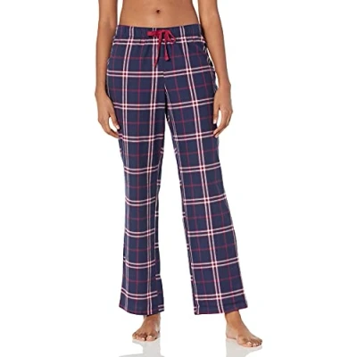 Abbildung von Amazon Essentials Damen Flanell Schlafhose Auslauffarben, Marineblau Rot Großes Karo, L