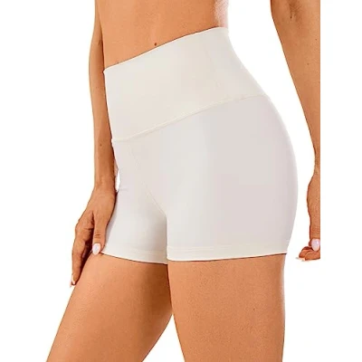 Abbildung von CRZ Yoga Naked Feeling Damen Kurze Leggings High Waist Blickdicht Fithess Shorts Radlerhose Sporthose 7cm Weiße Aprikose 44