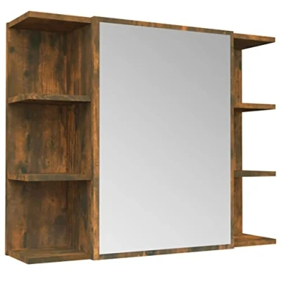 Abbildung von vidaXL Bad Spiegelschrank, Badschrank Badezimmerschrank mit Tür Fächern, Wandschrank für Badezimmer, Badspiegel Badmöbel, Modern, Räuchereiche Holzwerkstoff
