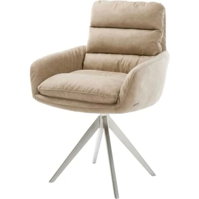 Abbildung von Drehstuhl Abelia Flex mit Armlehnen Beige Vintage Kreuzgestell kantig Edelstahl 180 drehbar