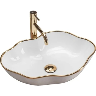 Abbildung von wohnwerk.idee Aufsatzwaschbecken Waschbecken Goldrand Gold Edge Schwarz Weiß Design