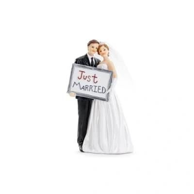 Abbildung von PartyDeco Tortenfigur Hochzeit 14,5cm Brautpaar Figuren Just Married Hochzeitsfigur für Torte, 15 cm Hochzeitstortenfiguren Weiß Schwarz