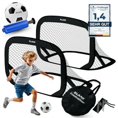 Abbildung von ELANI Fußballtor Kinder Pop Up 2er Set faltbar mit Ball &amp; Pumpe, 50% Kleiner + Easy Aufbau, mini Fussballtor klein, Goal, Fussballtore für Garten Kinder, Fußballtore, Fussball Tor, Fußball Tore