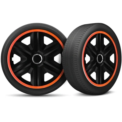 Abbildung von Auto Radkappen Radzierblenden 4er Set passend für alle Stahlfelgen Einstellbarer Sicherungsring 14 Zoll Schwarz Orange