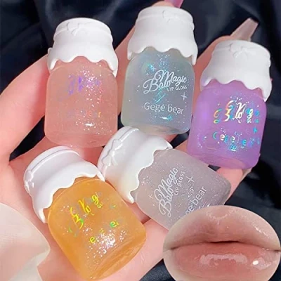 Abbildung von Mrettick 5 Farben Schimmer Lipgloss Set Hydrating Lip Glow Oil Niedliche feuchtigkeitsspendende getönte Lippen Transparenter Balsam