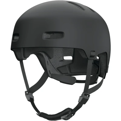 Abbildung von ABUS Fahrradhelm XOXO Cityhelm im Skater Look Helm für Skateboard, Fahrrad, Scooter mit optimiertem Kinnpolster Jugendliche und Erwachsene Größe M, Schwarz