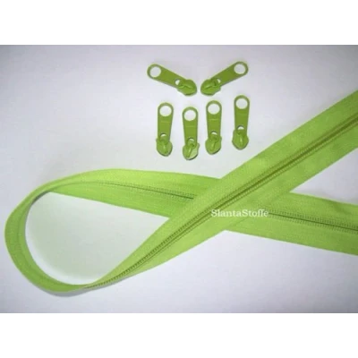Abbildung von Slantastoffe 2m Reißverschluss endlos, Spirale 5mm + 6 Schieber/Zipper 27 Farben, Meterware (Grün)