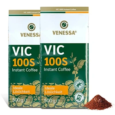 Abbildung von Venessa VIC 100S UTZ zertifizierter Instant Kaffee 2er Pack, 2 x 500 g, Premium für Kaffeeautomaten, Kaffeespezialität, schonend geröstet, gefriergetrocknet