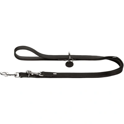 Abbildung von HUNTER Comfort Verstellbare Hundeführleine, Leder, schlicht, strapazierfähig, geschmeidig, 2 x 200 cm, schwarz