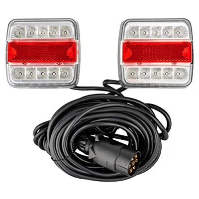 Abbildung von AUTOLIGHT 24 LED Rückleuchten für Anhänger mit Magnet 12 Volt E4 Prüfzeichen verkabelt 7 Polig 7,5m Kabel 14 LED&#039;s je Leuchte Rücklicht Beleuchtung 4 Funktion Wasserdicht