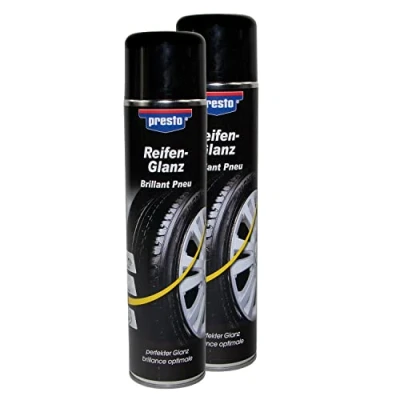 Abbildung von Reifenglanz Spray Reifenpflege Schutz Glanz Versiegelung Presto 383458 2 X 600 ml