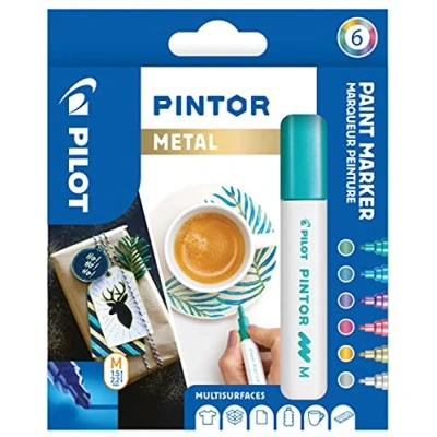 Abbildung von PILOT PINTOR Kreativmarker 6 Stück in M Metallicfarben Farbmarker Stifte für DIY Projekte, fast alle Oberflächen, schnell trocknend und gut deckend