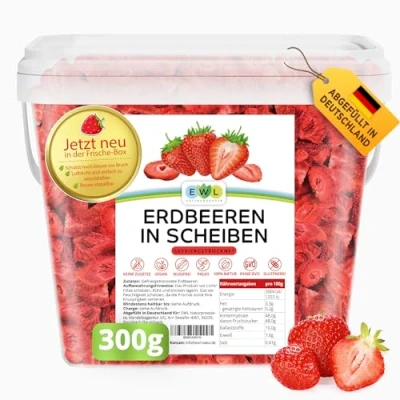 Abbildung von EWL Naturprodukte Erdbeeren GEFRIERGETROCKNET 300g leckere, schonend gefriergetrocknete in Scheiben, frei von Zusatzstoffen Deutsche Abfüllung getrocknete Früchte
