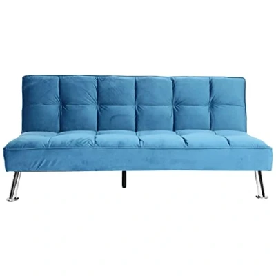 Abbildung von Mendler Sofa HWC K21, Klappsofa Couch Schlafsofa, Nosagfederung Schlaffunktion Liegefläche 181x107cm Samt, blau