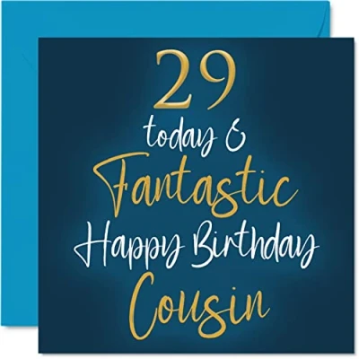 Abbildung von Fantastische Geburtstagskarte zum 29. Geburtstag für Cousin 29 Today &amp; Fantastic Happy Birthday Karte von Verwandten, Geburtstagsgeschenke, 145 mm x Geburtstagsgrußkarten