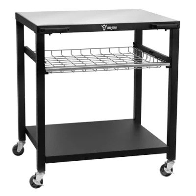Abbildung von BBQ Toro Grillwagen 80 x 65,5 86,5 cm Schwarz Grilltisch mit großer Edelstahl Arbeitsfläche Grill Beistelltisch, Outdoor Trolley Outdoor, Servierwagen Ablagefläche