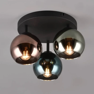 Abbildung von Reality Leuchten Deckenleuchte Sheldon R61303017, Metall Schwarz matt, Glas Blau/Grün/Kupferfarbig, exkl. 3x E14