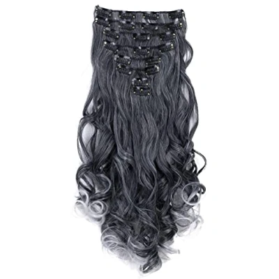 Abbildung von CAISHA XXL 8 Teiliges Set 45cm Langhaarige CLIP IN EXTENSIONS Synthetik Haarverlängerung Haarteil Voluminös Gelockt Grau Mix CES17 1