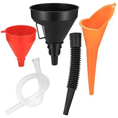 Abbildung von 3 Stück Einfülltrichter Set, rechtwinkliges flexibles Kunststoff Trichter Universal Auto Benzin Kraftstoff mit abnehmbarem Auslauf und langen Trichtern Rot/Orange/Schwarz